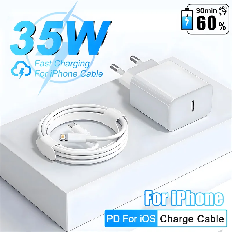 Original PD 35W USB Type C Quick Charging Charger For iPhone 13 14 15 12 11 16 Pro Max Plus Fast Charger Cable Phone Accessories