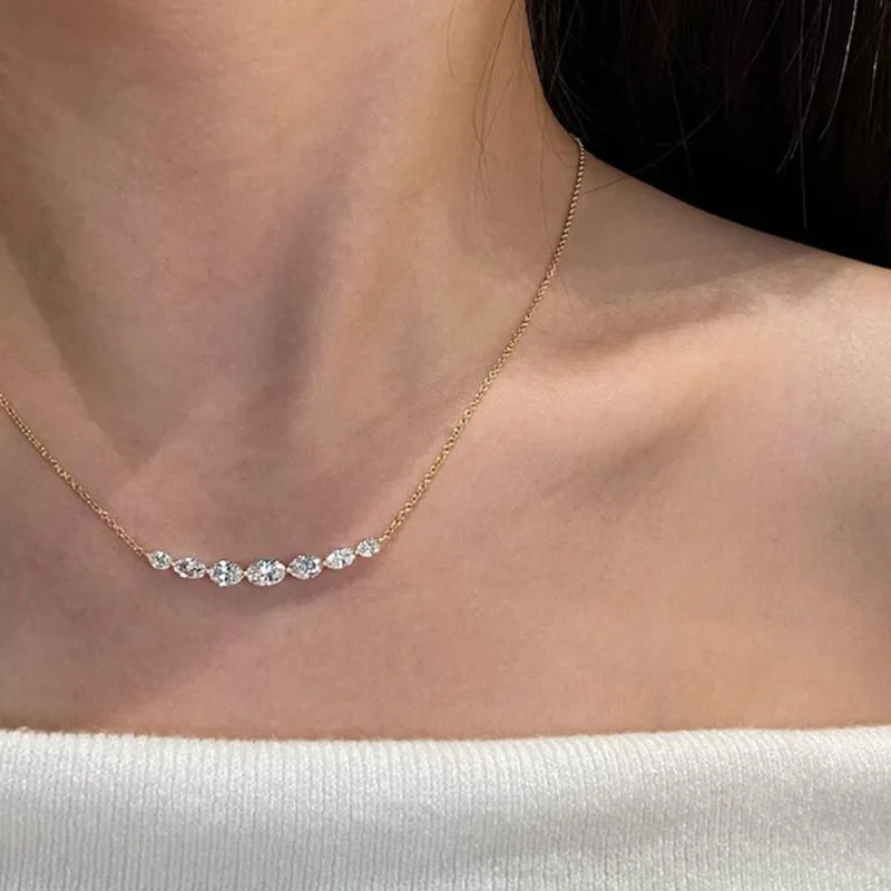 

1.56ctw Oval Cut HPHT Lab Grown Diamond Smile Necklace Daily Wearing Dainty Curved Diamond Smile 14K Gold Necklace Gift For Her