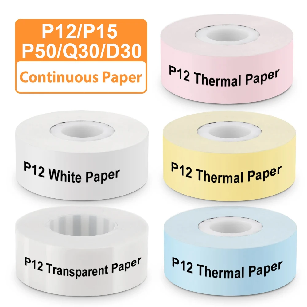 P12 Mini Printer Thermal Label Paper Continus Label Tape 15mm*7m Self Adhesive Sticker for P15 P50 Q30 D30 KingJim LR5C Machine