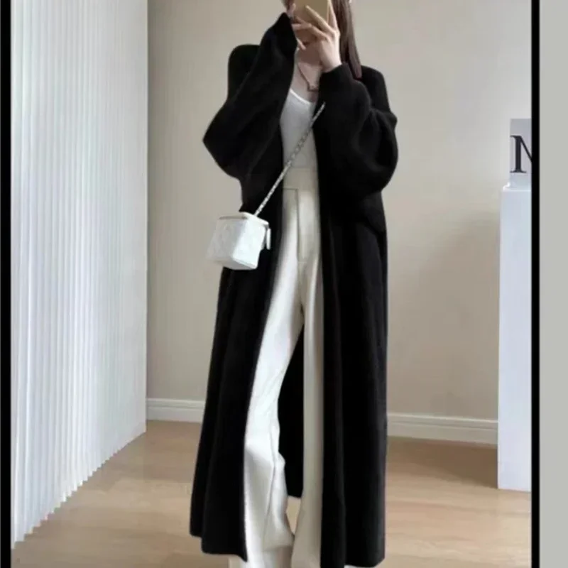 Cardigans Knit Sweater Women Y2k Autumn Winter E-girl Maxi Loose Soft Coat Black White Pink Long Knitted Jacket Cardigan Sweater