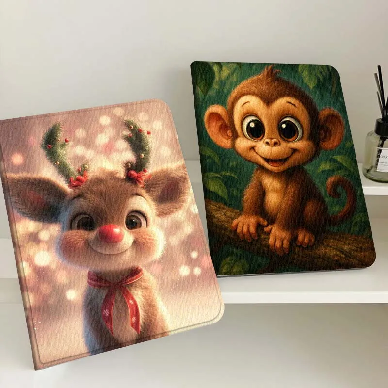 

Art Deer Fox Monkey For Apple iPad Pro Air 13 2 7th 6th 2025 M2 M3 M4 M512.9 13 inch Foldable Tablet Case Gift