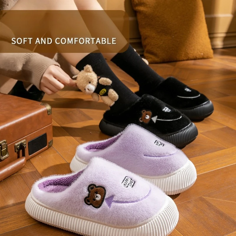 

2025 зимние новые женские хлопковые тапочки, домашняя противоскользящая обувь, теплые и милые повседневные хлопковые тапочки с украшением