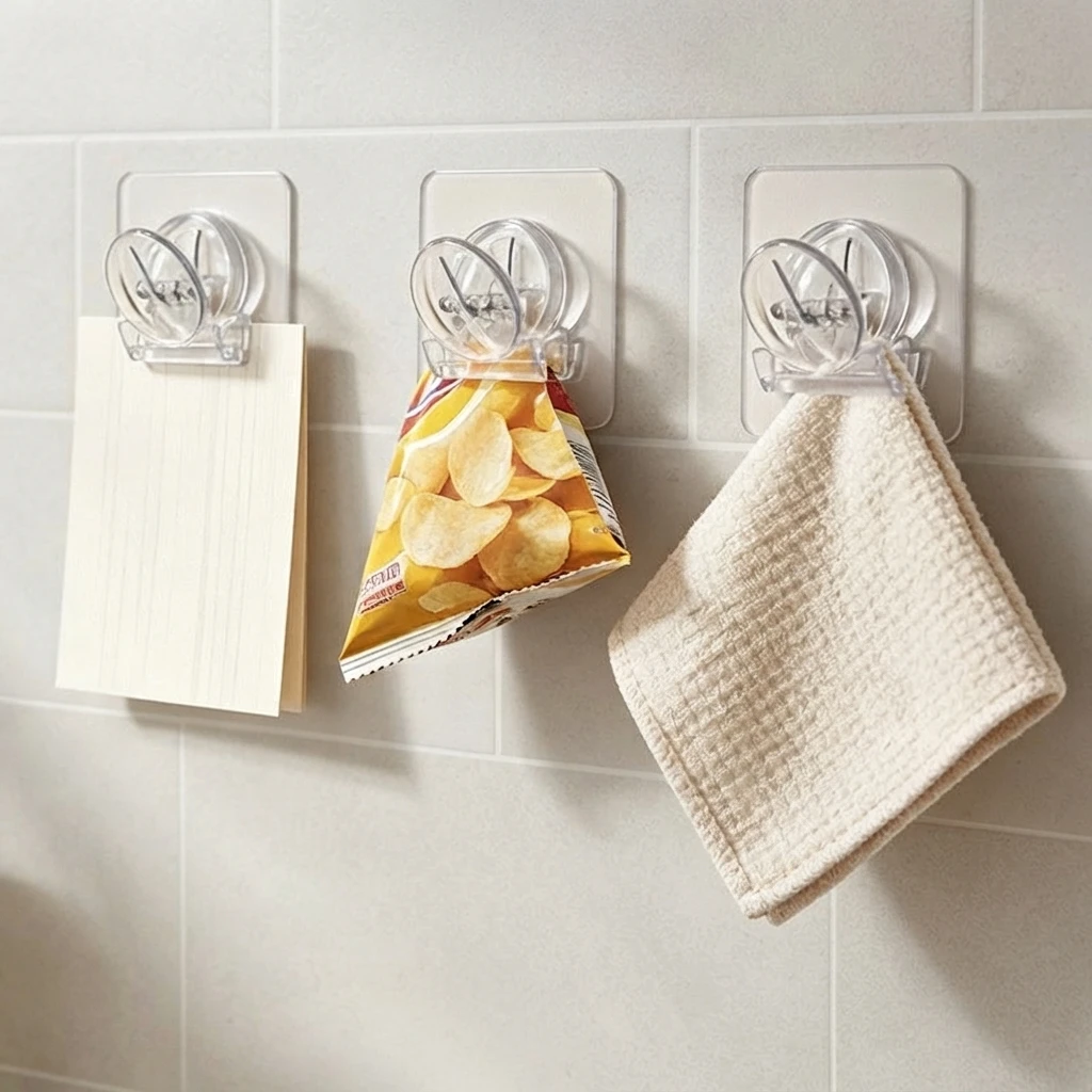 Punch‑Free Self‑Adhesive Wall Clip Multi‑Purpose Wall Mount Clamp for Bathroom Kitchen Hanging Towel Toothpaste Storage