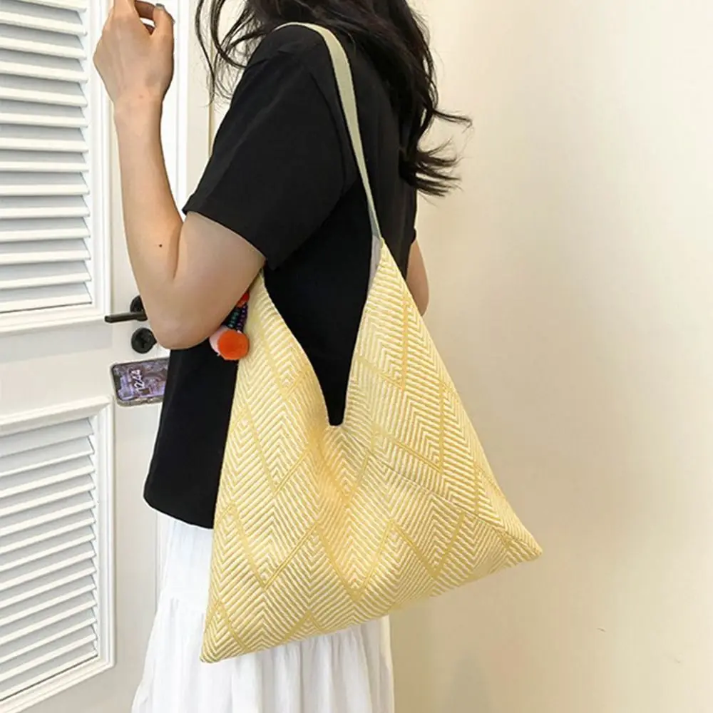 

Elegant Summer Shoulder Bag Striped Pattern Large Capacity Casual Woven Bag Durable Non-Adjustable Strap Women Handbags