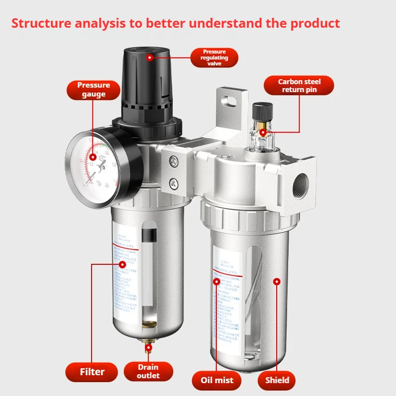 Regulator Filter Kompresor Udara SFC200 Bagian Pneumatik Katup Regulator Perangkap Pemisah Air Minyak