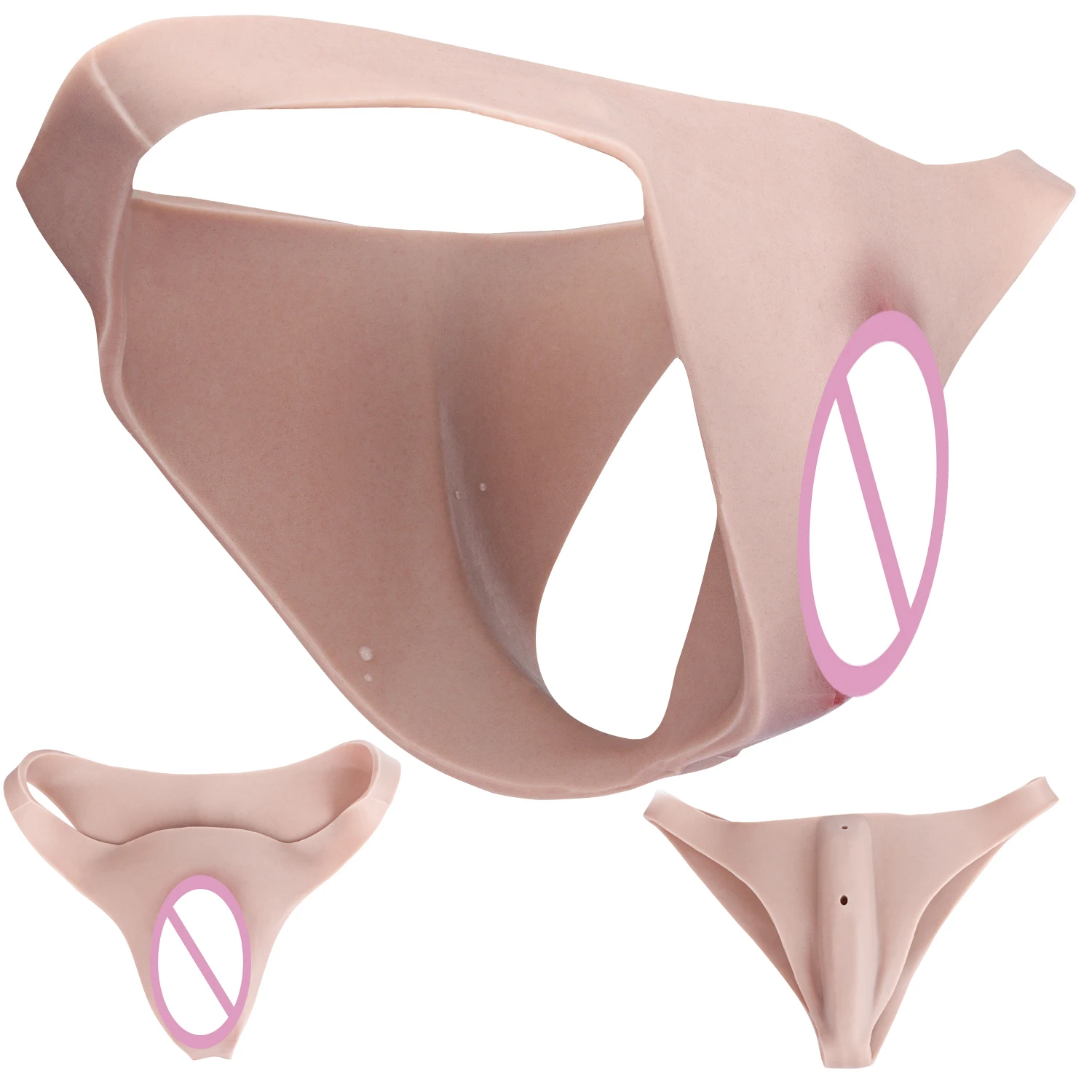 FAAK Silicone Hiding Gaff Thong Briefs Realistic Penetratable vagina Pussy Underwear Panties for Transgender Sex toys for Men