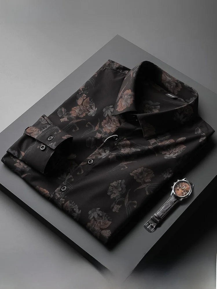 

Casual Long Sve Men's irt Spring Autumn Large Size Slim Fit Anti Wrinkle Floral Print Faionable Urban Sle Polyester ...