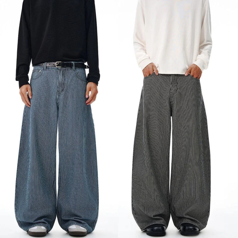 Men And Women Mopping Retro Unisex Jeans Autumn College Striped Jeans Loose Curved Knife Couple Versatile Long Pants