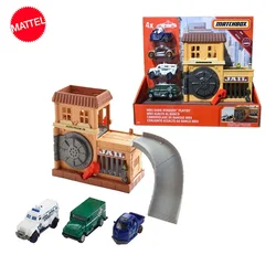 Original Mattel Matchbox Car Toy 1/64 Diecast MBX Rescue Bank Robbery Playset with 4 Vehicle Model Toys for Boys Birthday Gift