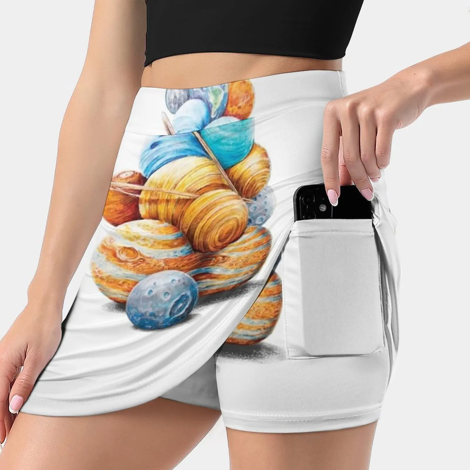 

Planetary Pile-Up Korean Fashion Skirt Summer Skirts For Women Light Proof Trouser Skirt Planet Moon Space Universe Surreal