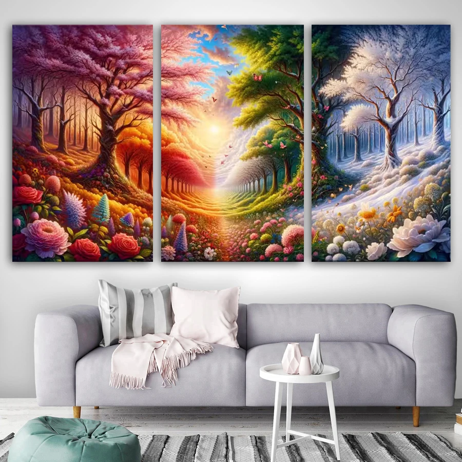 

Four Seasons Scenery Diy Diamond Painting Large Size Triptych Forest Landscape Full Mosaic Embroidery Pictures 3pieces/set