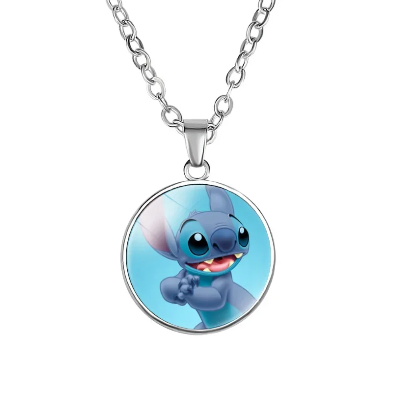 Baru Lilo & Stitch waktu permata kalung Disney pola kartun Stitch malaikat liontin Anime periferal aksesoris untuk anak-anak hadiah