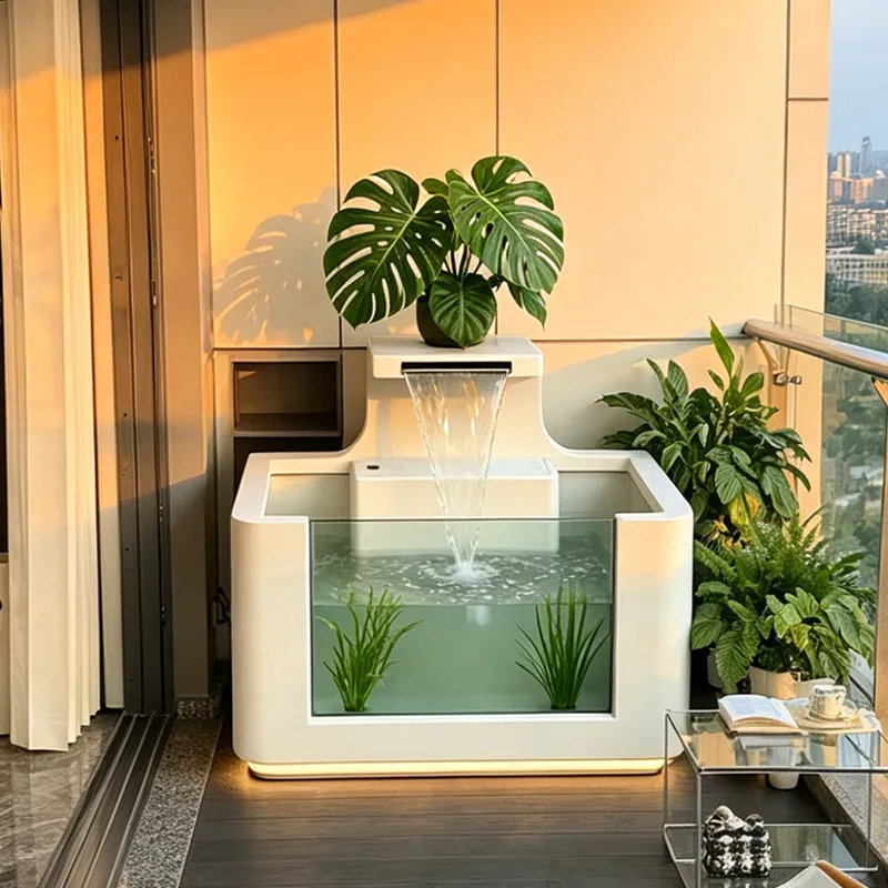 Stainless steel fish pond courtyard water flow decoration balcony finished product pool circulation fountain water waterfall