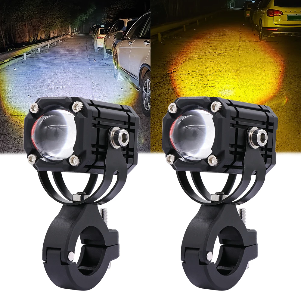Motorcycle LED Auxiliary Headlight Spotlight Dual Color White Yellow Hi/Lo Beam Bright Driving Fog Light Waterproof Universal image 6