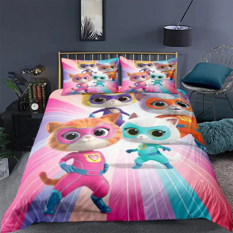Super Kitties Duvet Cover Pillowcase Schattige Kat Bedding Set Adult Boy Girl Bedroom Decoration Single Double Size