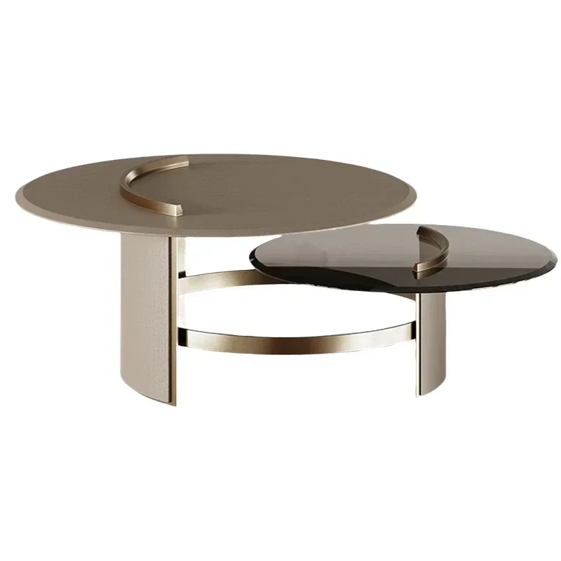 

High and Low Combination Creative Coffee Table Light Luxury Home Model Room Tempered Glass Minimalist Tea Table