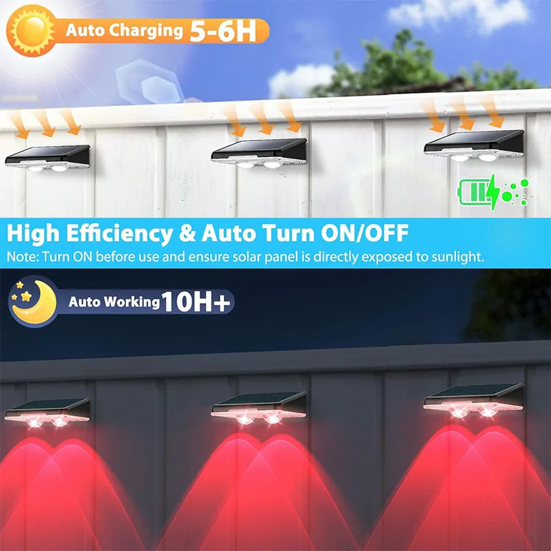 1-4Pcs Solar Powered LED Fence Lights Outdoor Waterproof Wall Lamp RGB or 3 Colors Auto ON/Off  for Outside Patio Step Decor
