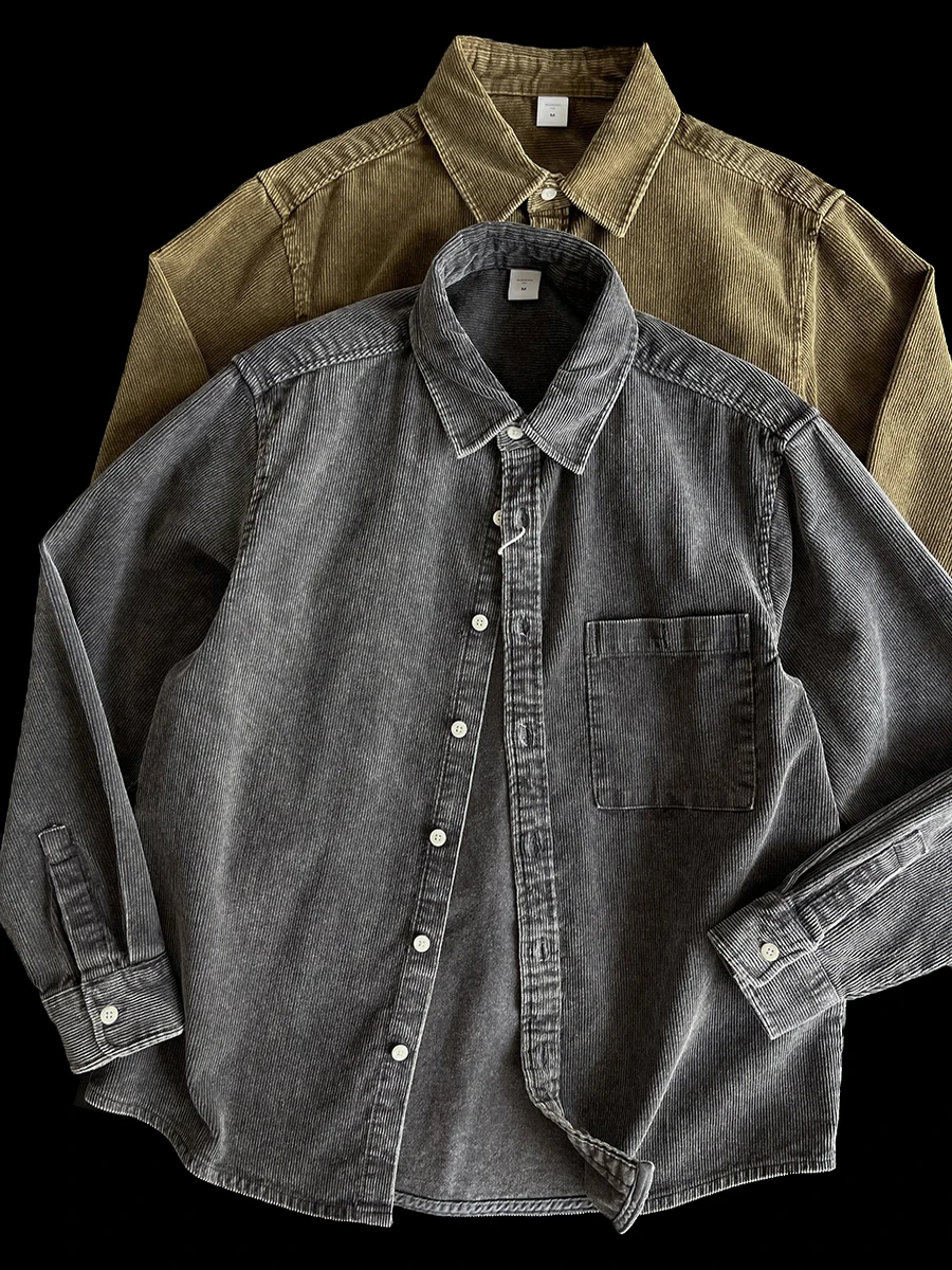 

Мужская рубашка из плотного вельвета с длинным рукавом, из чистого хлопка, дышащая, повседневная, свободного кроя, в американском стиле, с винтажным воротником, рабочая одежда, верхняя одежда