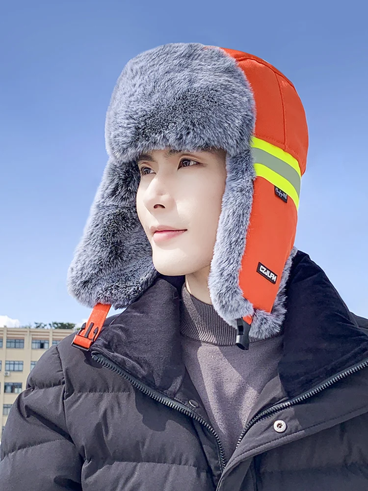 

Hat Scarf Integrated Winter Fleece-lined Thickened Earflaps Cold-proof Warm Men's Dad Reflective Locomotive Ushanka