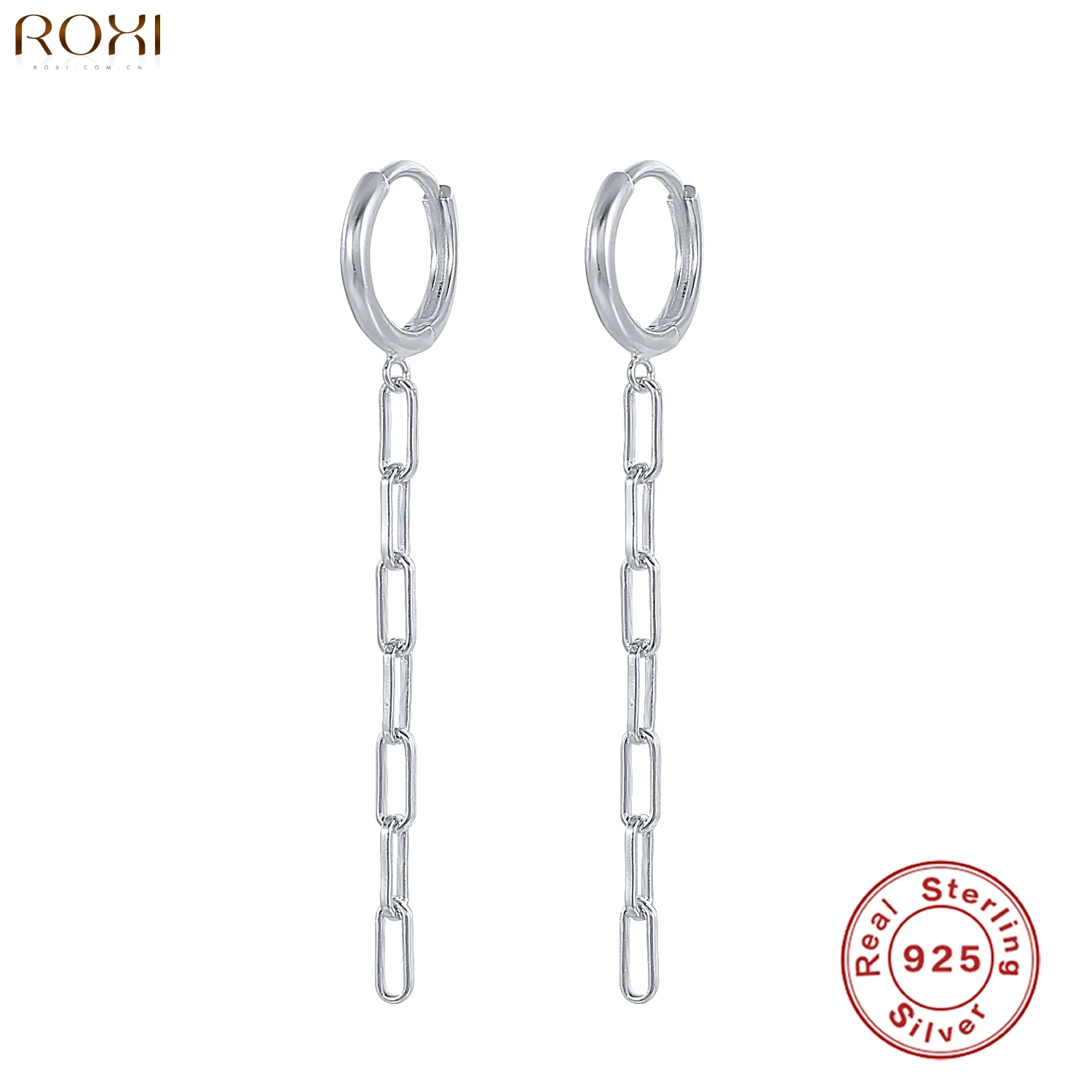 ROXI Paper Clip Chain Tassel Chain Hoop Earrings For Women Pendientes Plata 925 Circle Earrings Huggie Hip Hop New Fine Jewelry