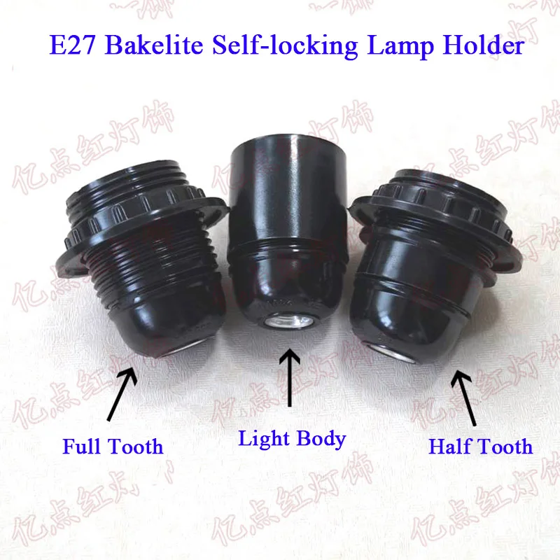 

E27 Bakelite Self Locking Lamp Holder Table Lamps Floor Lamps Screw Socket E27 Light Body Full Tooth Half Tooth Black Lamp Base