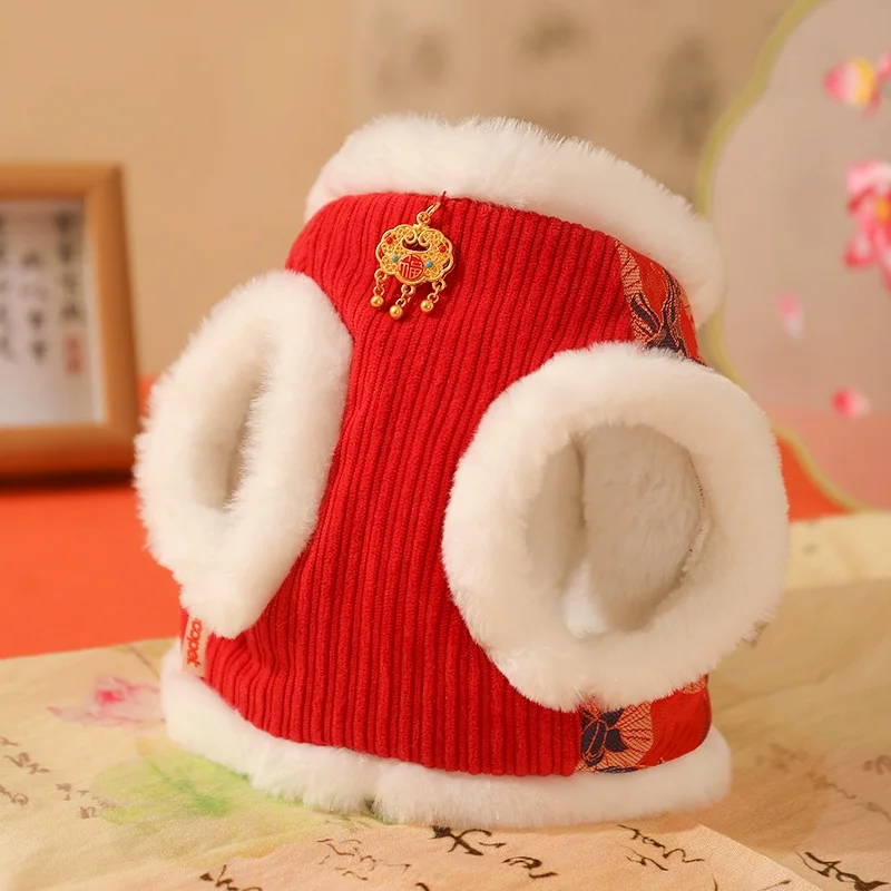 HOOPET Cat Clothes New Year's Festive Winter Warm Ragdoll Kitten Pet Cat Cat With Traction Fall and Winter Chest and Back Coat