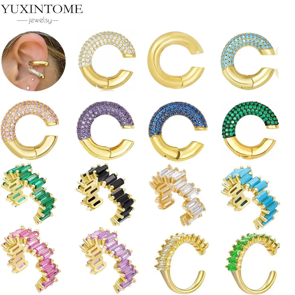 

1PC Plated 18k Gold Ear Cuff Earrings Luxury Ear Clip for Women Purple / Green/ Turquoise No Pierced earrings New Fashion Jewelr