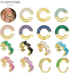 1PC Plated 18k Gold Ear Cuff Earrings Luxury Ear Clip for Women Purple / Green/ Turquoise No Pierced earrings New Fashion Jewelr