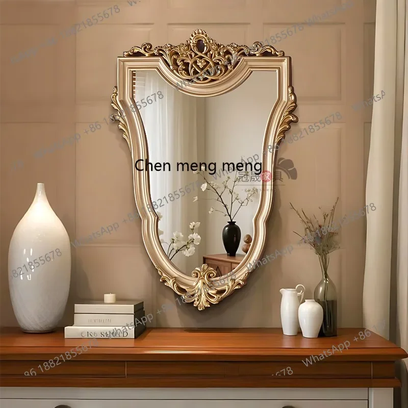 A17 French retro carved makeup mirror wall hanging bedroom dresser special-shaped mirror European style