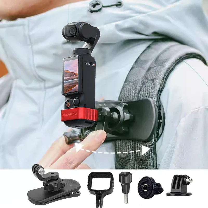 

5in1 Backpack Clip 360 Degree Rotate Holder Strong Fixed Stabilize Bracket for DJI Osmo Pocket 3/Gopro/DJI Action Camera