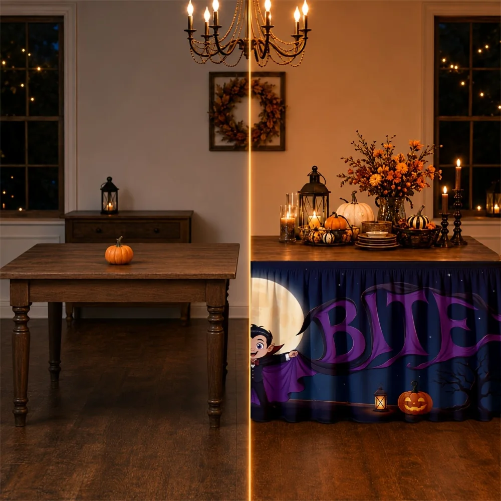 Moonlight pumpkin decoration for dining table, tablecloth, event table cover, holiday tablecloth, appliquéd table cover