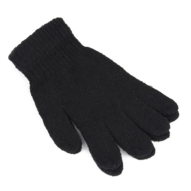 1Pair Black All-Finger Gloves For Women And Men Wool Knit Wrist Cotton Gloves Winter Warm Workout Gloves