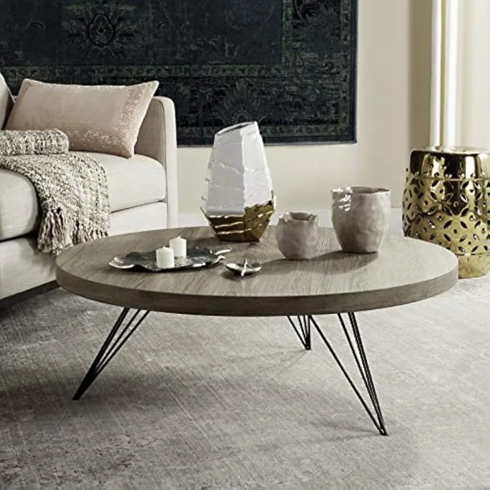 Safavieh Home Collection Mansel Mid-Century Light Oak Hairpin Leg Round Coffee Table