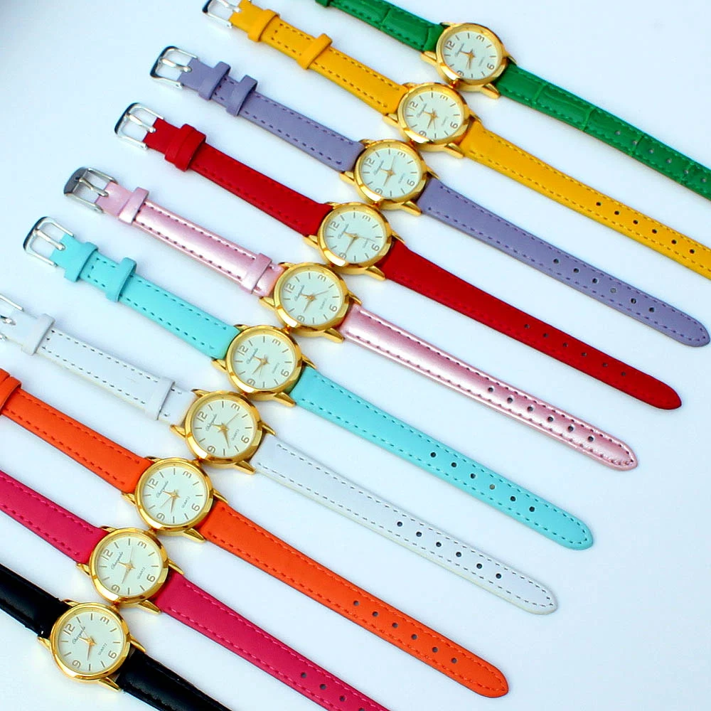 10Pcs Cute Girls Leather Quartz Watch Kids Cartoon Wristwatch for Students Ladies Children's Watch