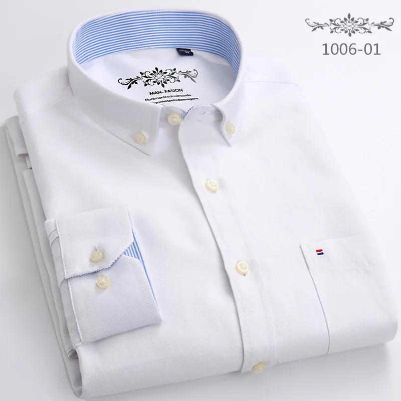 6XL Spring and Autumn High Quality Large Size Cotton Oxford Spin Men\'s Long Sleeve Shirt Pure White Business Casual No Iron