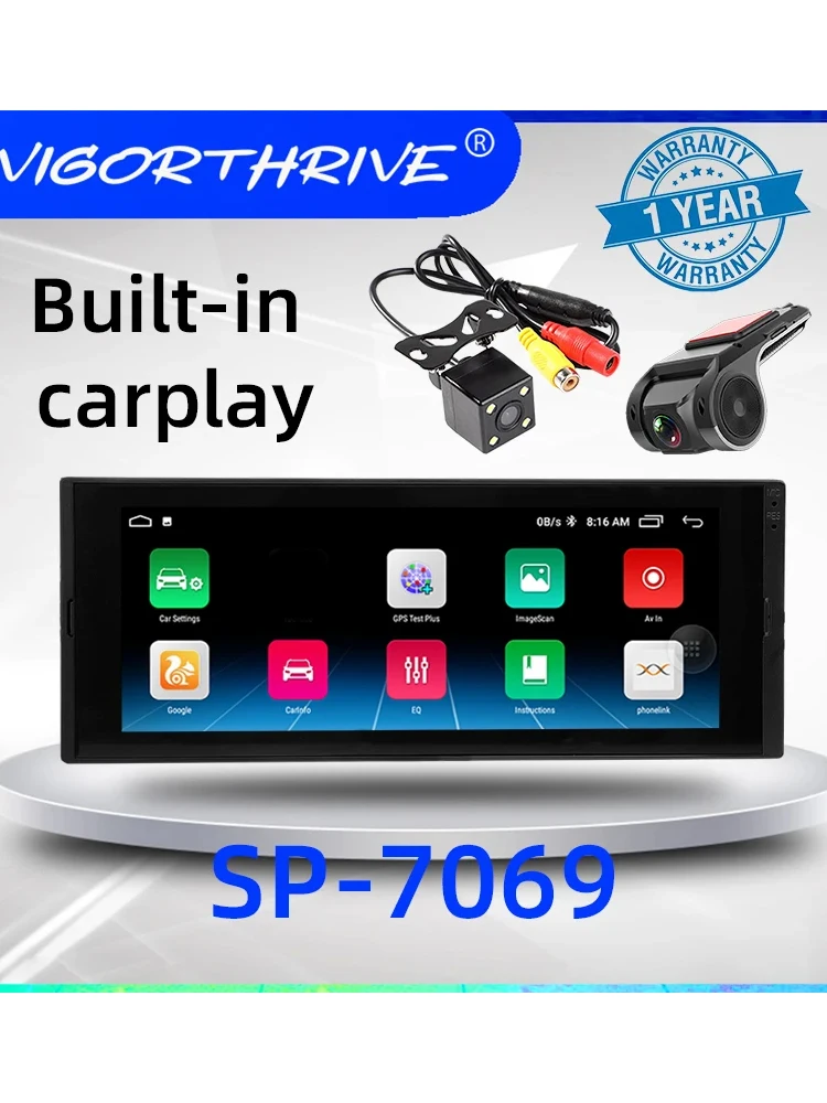 

1 DinCar Android multimedia player 6.9 inchsmart capacitive touch screen built-in carplay bluetooth GPS WiFi universal car radio