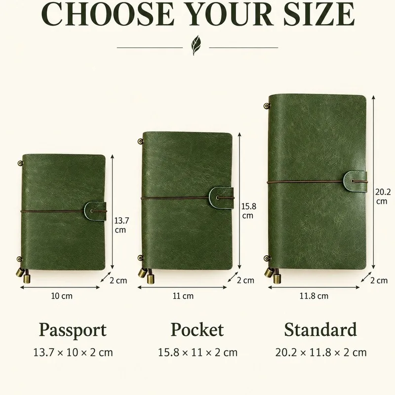 A7 A6 Pueblo Forest Green Frosted Leather Traveler Notebook Vintage TN Pocket Journal Blank Diary Memo Book Custom Engraving - view 5