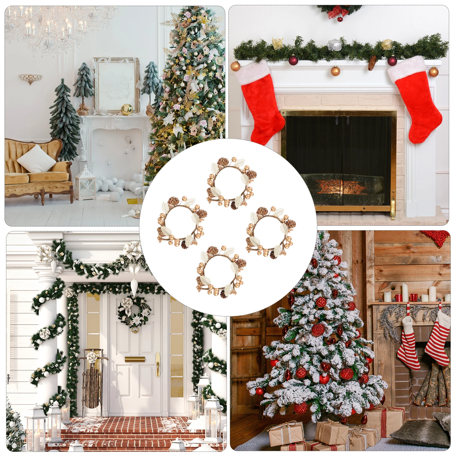 

4 Pcs Artificial Berry Wreath Candlestick Decoration Party Simulated Sugar Cane Xmas Gift Mini Wreaths Polyester