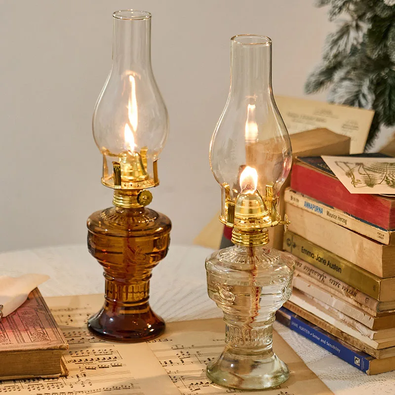 Vintage Glass Oil Lamps for Indoor Rustic Kerosene Lamp Lantern Home Decor Lighting Chamber Oil Lamp Emergency Hurricane Lamps