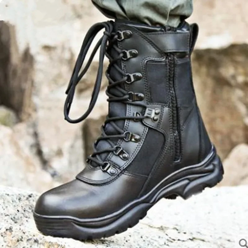 Tactical men's  special forces military Side zipper boots leather waterproof desert combat ankle boots army men's hiking shoes
