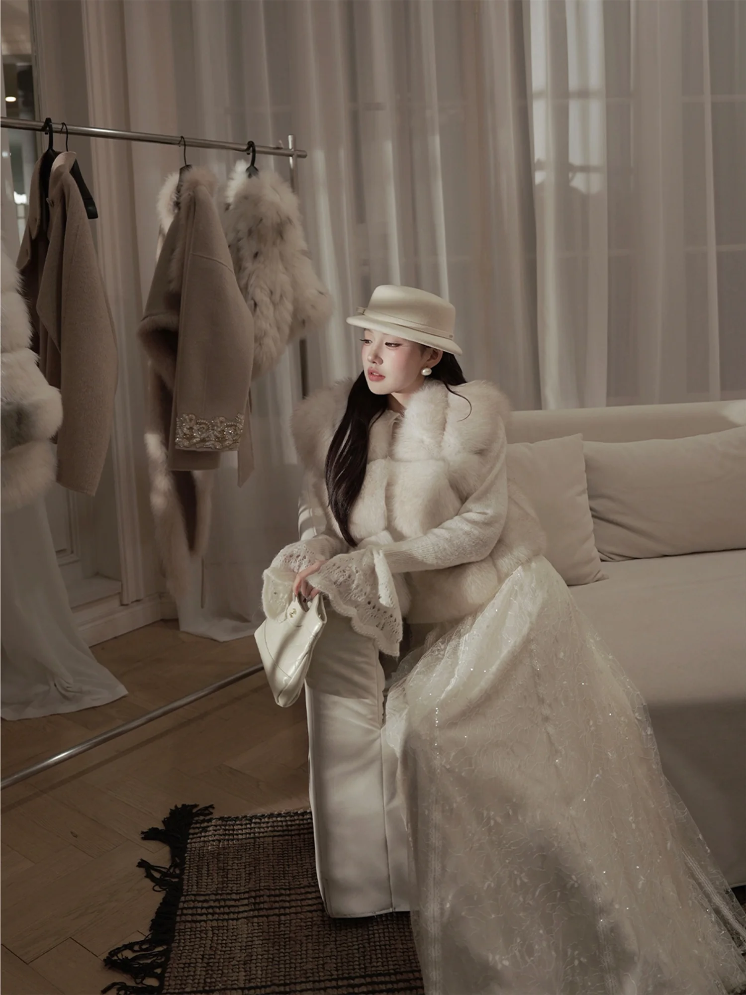 

Вязаный джемпер Mui Milk Cake Sweet Sle с отложным воротником, простой дизайн, прямой крой, длинный рукав, женский.