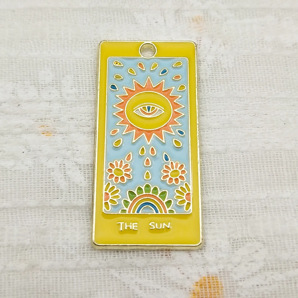 10pcs Sun Moon Tarot Charm for Jewelry Making Enamel Necklace Keychain Phone Pendant Diy Accessories Alloy Metal Gold Plated