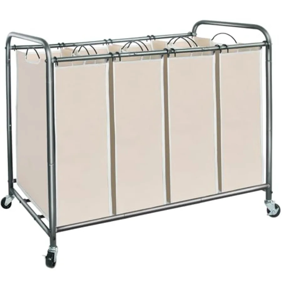 

Laundry Sorter 4 Section 47.8 Gal 181 L Laundry Hamper with Wheels Clothes Divider Basket Sorter Clothes Separator Hamper Cart