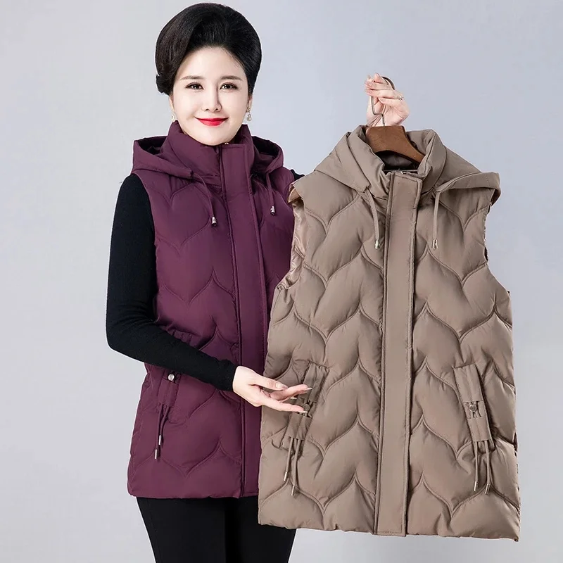 

Женский осенне-зимний пуховый хлопковый жилет среднего возраста, теплое пальто без рукавов на молнии, повседневный жилет для мамы, женские топы 6XL7XL