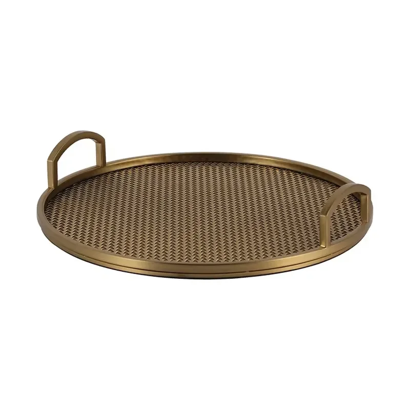 Modern Luxury Gold Metal Fruit Tray Round Mesh Woven Stainless Steel Serving Platter for Home Decor Kitchen Tableware 40x7cm