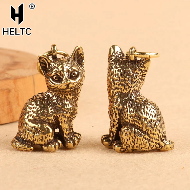 1PC Fashion Retro Pure Copper Cat Keychain DIY Hanging Accessories Jewelry Cute Keyring Pendant