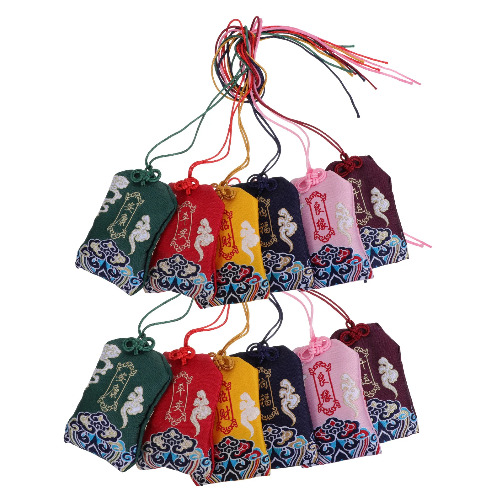 12 Sacchetti Portafortuna Multiuso, Amuleti Colorati da Appendere per Casa, Ufficio, Auto, Feng Shui, Ricchezza e Fortuna