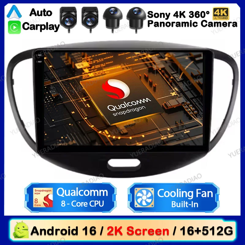 Radio para Auto Android 16 para Hyundai Grand I10 2007 - 2013, Carplay y Android Auto, Bluetooth, SWC, 2DIN, GPS, NAVI, Mirror Link