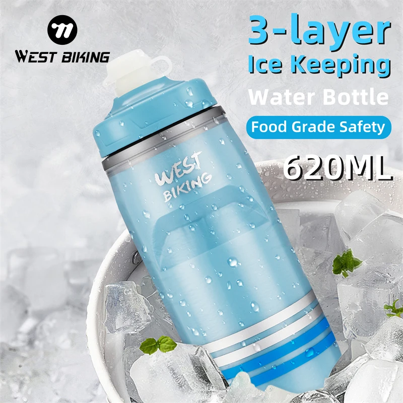 

WEST BIKING Cycling Water Bottle 620ml MTB Road PP5 Silicone Heat-And Ice-protected Bike Water Bottle Holder for Outdoor Sports