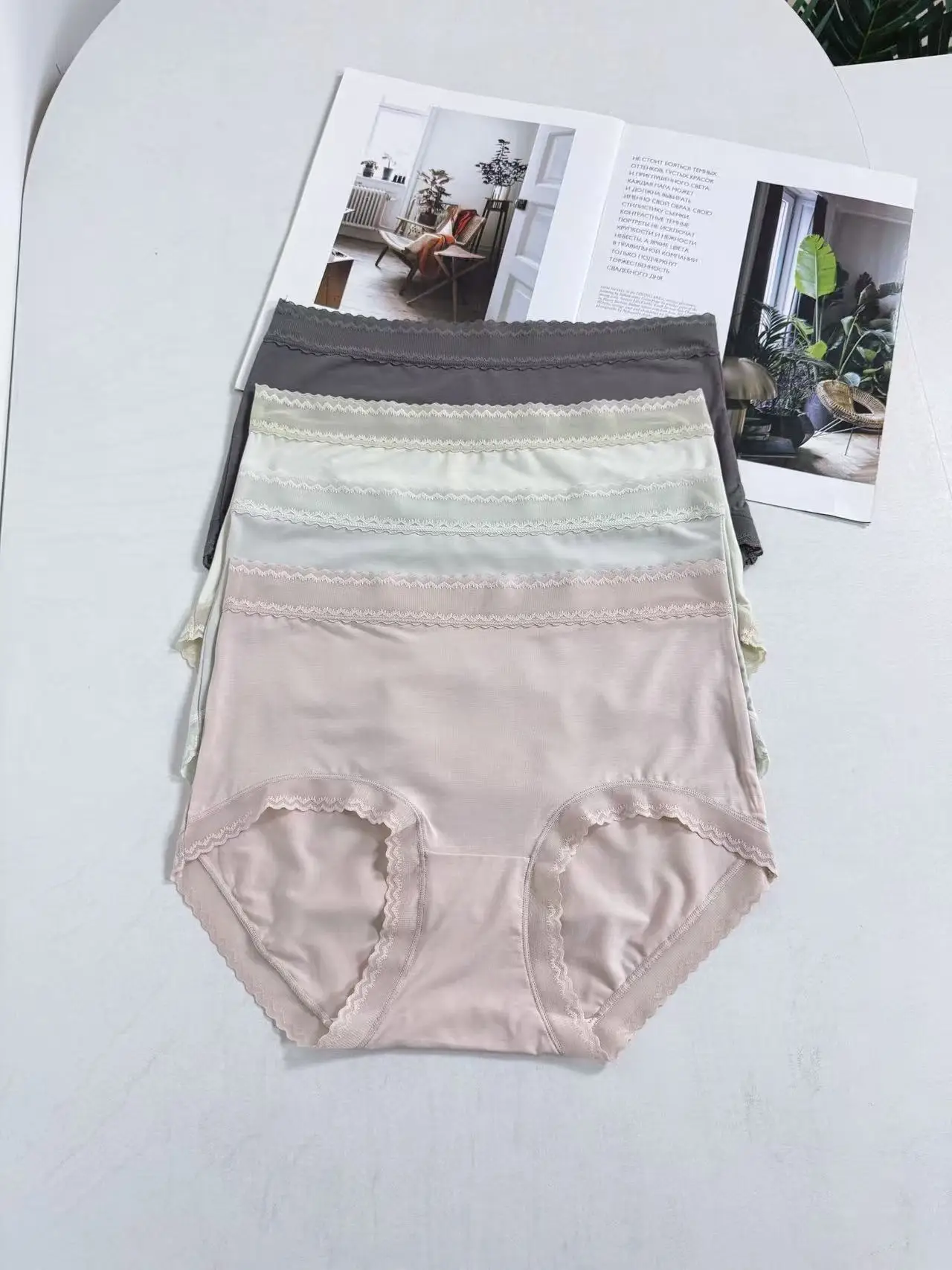 

Comfortable Modal Lace Briefs mid Waist Short Pants Breathable Skin-friendly Daily Wear Girls Underwear Pack of Four